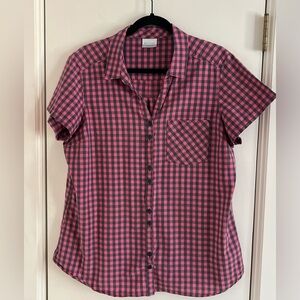 Columbia Pink and Navy Gingham Button-Up Camp Shirt